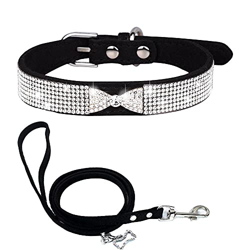 Haustier Kristall Diamant Bogen Hund Katze Einstellbare Halskette Sicherheit Katze Kopf Schnalle Welpen Katze Halsbänder Leder Kätzchenkragen-Black-2._L (Seil 120 cm * 2,0 cm) von ZHANGXIANG