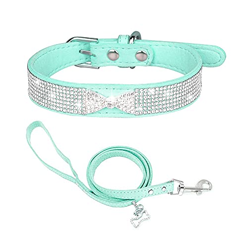 Haustier Kristall Diamant Bogen Hund Katze Einstellbare Halskette Sicherheit Katze Kopf Schnalle Welpen Katze Halsbänder Leder Kätzchenkragen-Grün-2._Xs (Seil 120 cm * 2,0 cm) von ZHANGXIANG