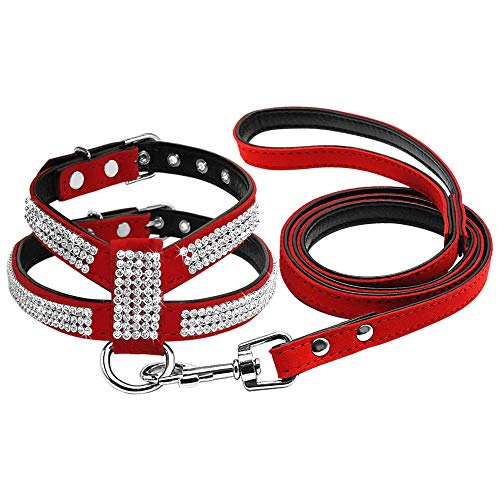 Soft Bling Strass Hundegeschirr Diamant Wildleder Leder Katze Welpe Kätzchen Geschirr & Leine Set Für Kleine Mittelgroße Hunde Chihuahua S M L.-Rot_M. Soft Bling Strass Hundegeschirr Diamant Wildleder Leder Katze Welpe Kätzchen Geschirr & Leine Set Für Kleine Mittelgroße Hunde Chihuahua S M L.-Rot_M. von ZHANGXIANG