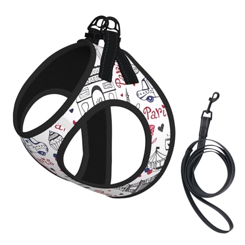 L Leash Hundegeschirr, kleine Größe, Eiffelturm-Druck, Haustier-Leinen-Set, reflektierend, für Outdoor und Spaziergänge mit dem Hund von ZHAOUR