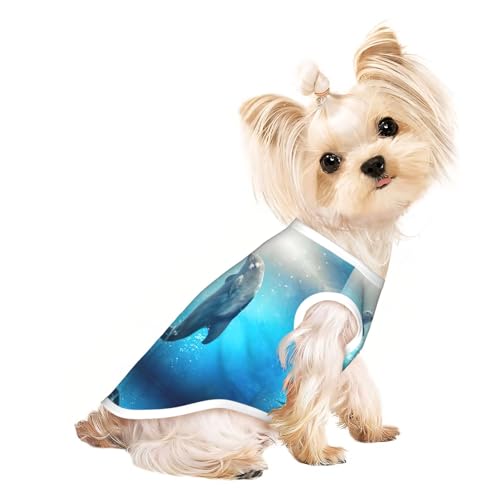 L Pet atmungsaktives ärmelloses T-Shirt – leichtes Tanktop mit Delphin-Motiv im Meer, Outfit für kleine und mittelgroße Hunde von ZHAOUR