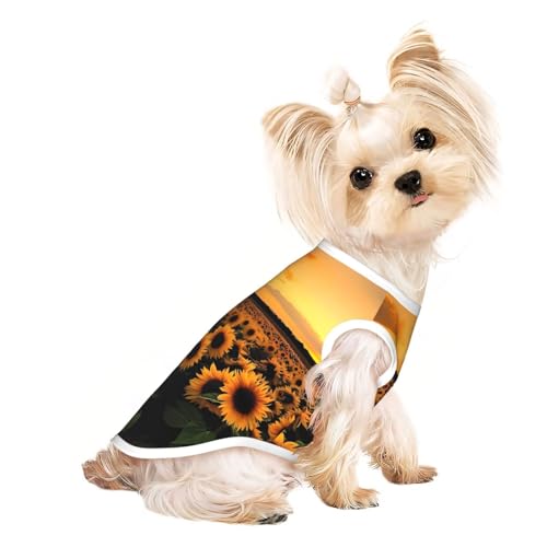 L Pet atmungsaktives ärmelloses T-Shirt – leichtes Tanktop mit Sonnenblumen- und Sonnenuntergang (1) Print für kleine und mittelgroße Hunde von ZHAOUR