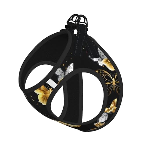 M Leash Hundegeschirr, kleine Größe, goldfarben/weiße Schmetterlinge, schwarzer Druck, Haustier-Leinen-Set, reflektierend, für Outdoor und Spaziergänge mit dem Hund M Leash Hundegeschirr, kleine Größe, goldfarben/weiße Schmetterlinge, schwarzer Druck, Haustier-Leinen-Set, reflektierend, für Outdoor und Spaziergänge mit dem Hund von ZHAOUR