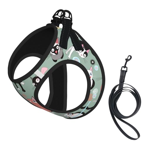 M Leash Hundegeschirr, kleine Größe, schöne Cartoon-Katzen (1) Druck, Haustier-Leinen-Set, reflektierend, für Outdoor und Spaziergänge mit dem Hund von ZHAOUR