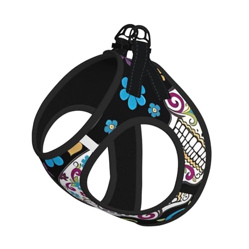 M Leash Hundegeschirr, kleiner Totenkopf mit Blumen, bedruckt, reflektierend, für Outdoor und Spaziergänge mit dem Hund von ZHAOUR
