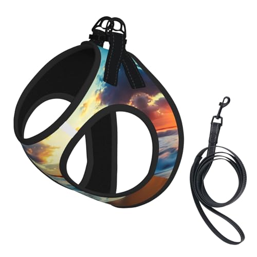 S Leash Hundegeschirr, kleine Größe, Sonnenuntergang am Strand, reflektierend, für Outdoor und Spaziergänge mit dem Hund von ZHAOUR