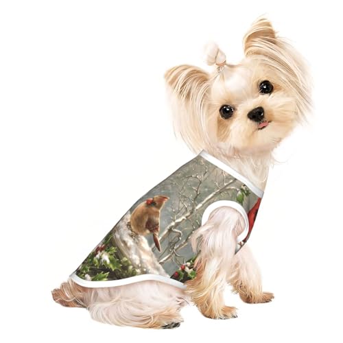 S Pet atmungsaktives ärmelloses T-Shirt – leichtes Tanktop mit rotem Vogel und Stechpalmenbeerenzweigen, für kleine und mittelgroße Hunde von ZHAOUR