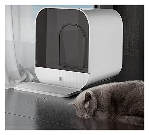 Automatische Katzentoilette Katzentoilette, vollständig geschlossene, übergroße Katzentoilette, große Anti-Gürtel-Sandschale, Katzentoilette, spritzwassergeschützte Katzenbettpfannen (Color : White w von ZHELLY