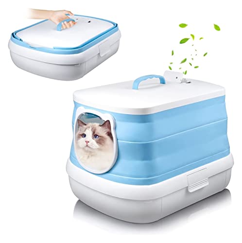 Automatische Katzentoilette Katzentoilette Faltbare große tragbare Bettpfanne mit Schaufelaufbewahrung verhindert das Auslaufen von Urinstreu tragbar for Reisen im Freien (Color : Blue, Size : T) von ZHELLY
