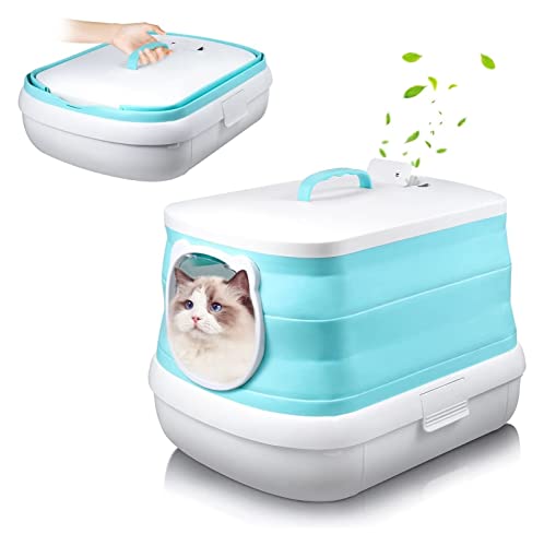 Automatische Katzentoilette Katzentoilette Faltbare große tragbare Bettpfanne mit Schaufelaufbewahrung verhindert das Auslaufen von Urinstreu tragbar for Reisen im Freien (Color : Cyan, Size : T) von ZHELLY