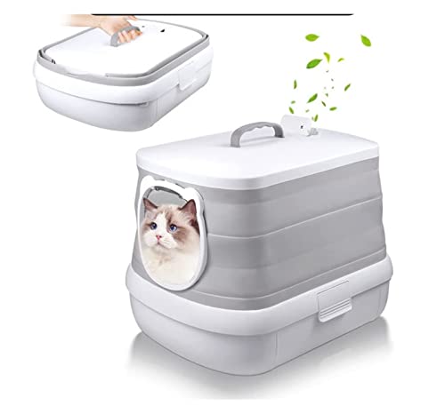 Automatische Katzentoilette Katzentoilette Faltbare große tragbare Bettpfanne mit Schaufelaufbewahrung verhindert das Auslaufen von Urinstreu tragbar for Reisen im Freien (Color : Grey, Size : T) von ZHELLY