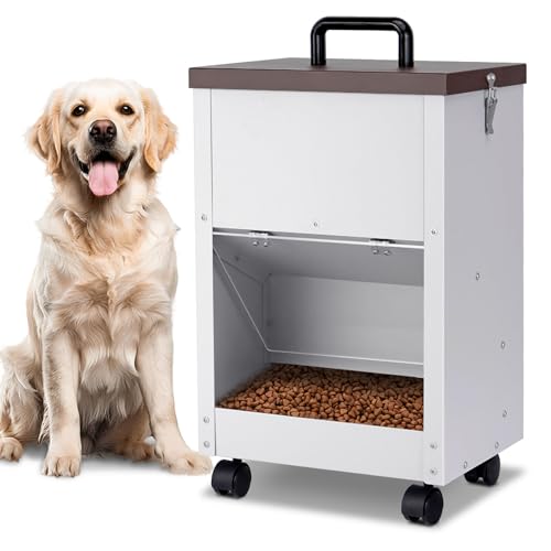 ZHEQOGZH Automatischer Futterspender für Hunde, für große Rassen, 12,7 kg Kapazität, verzinktes Metall, selbstfütternder Hundefutterspender mit transparenter Tür, Schwerkraft-Haustier-Futterstation von ZHEQOGZH