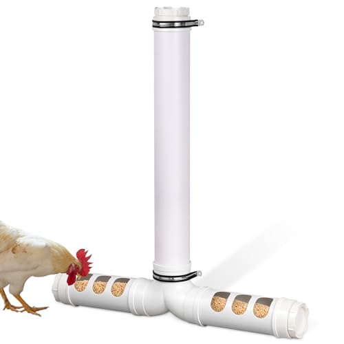 ZHEQOGZH PVC Pipe Chicken Feeder No Waste Automatic Chicken Feeder Tube 5.4 kg Capacity, Wall Mounted Gravity Fed Geflügel Feeder with 6 Feeding Holes for Chicken Coop von ZHEQOGZH