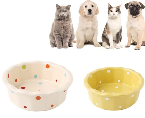 ZHHSUNY (2er-Set) Steinzeug Futternapf, geeignet für verschiedene kleine und mittelgroße Haustiere, 14 cm (Reisweiß + Gelb) von ZHHSUNY