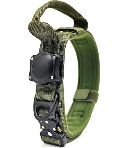 ZHHSUNY Airtag-Hundehalsband, mit AirTag-Halterung, 100 % wasserdicht, mit GPS-Halterung, taktisches Halsband für Hunde, verstellbar, aus Nylon, besonders langlebiger Griff (Grün, L) von ZHHSUNY
