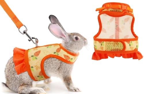 ZHHSUNY Geschirr für Kaninchen, auslaufsicher, verstellbar und atmungsaktiv, geeignet für kleine Tiere, Kätzchen, Meerschweinchen, Chinchilla, Zugschnur für Weste (Orangerot, M) von ZHHSUNY