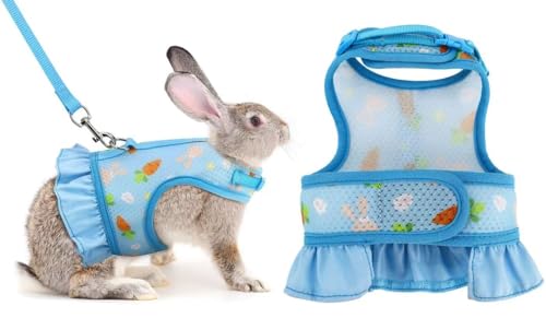 ZHHSUNY Geschirr für Kaninchen, auslaufsicher, verstellbar und atmungsaktiv, geeignet für kleine Tiere, Kätzchen, Meerschweinchen, Chinchilla Zugschnur für Weste (Blau, M) von ZHHSUNY
