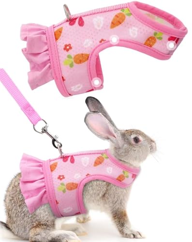 ZHHSUNY Geschirr für Kaninchen, auslaufsicher, verstellbar und atmungsaktiv, geeignet für kleine Tiere, Kätzchen, Meerschweinchen, Chinchilla Zugschnur für Weste (Rosa, S) von ZHHSUNY