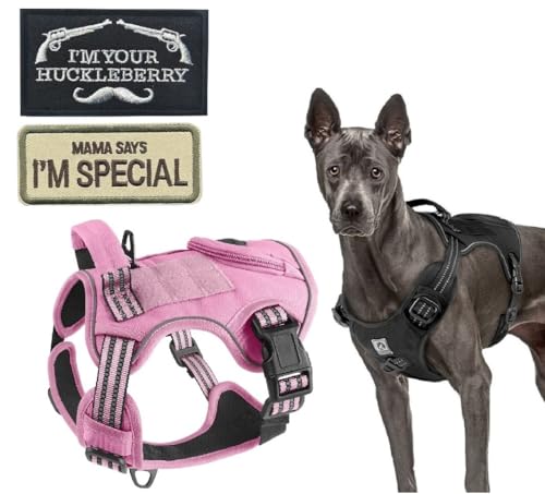 ZHHSUNY Hundegeschirr Mittelgroße&Grosse Hunde, Anti Zug Geschirr mit Kontrolle, No Pull Verstellbar Hundegeschirr, Reflexstreifen Hunde Brustgeschirr,Ausgestattet mit Stickerei Patches(Rosa, L) von ZHHSUNY