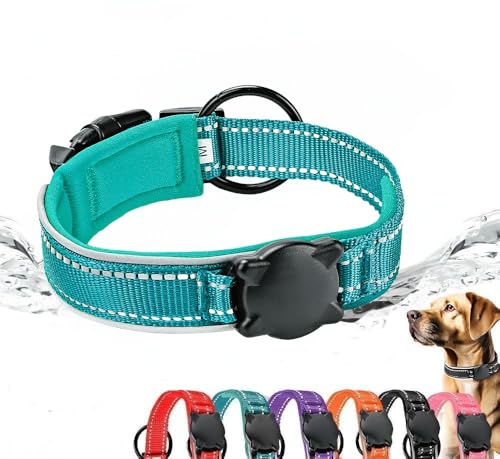 ZHHSUNY Hundehalsband, reflektierend, Air-Tag mit Gehäuse, wasserdicht, für Air-Tag, Hunde, GPS, Air-Tag, GPS-Tracking, weich und atmungsaktiv (Blau, M) von ZHHSUNY