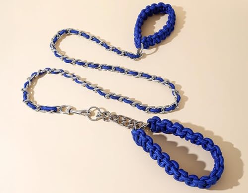 ZHHSUNY Hundekette aus Metall,Ausgestattet mit einem weichen Seilgriff,Anti-beißende Hundeleine,Metall Hundehalsband geeignet für mittlere und große Hunde(Blau,S) von ZHHSUNY