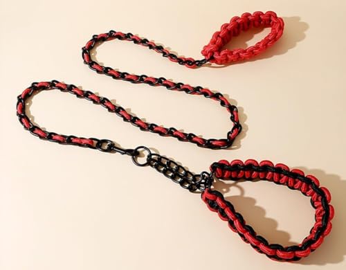ZHHSUNY Hundekette aus Metall,Ausgestattet mit einem weichen Seilgriff,Anti-beißende Hundeleine,Metall Hundehalsband geeignet für mittlere und große Hunde(Rot,S) von ZHHSUNY
