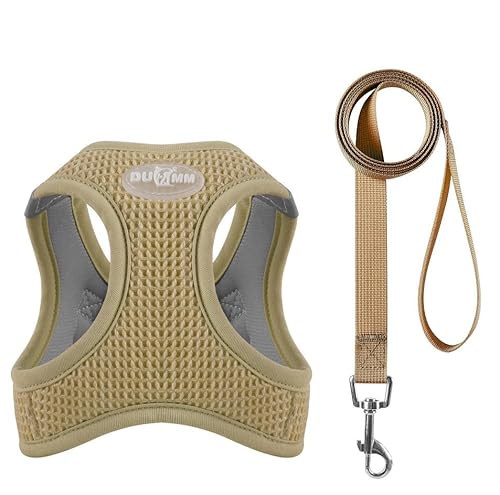 ZHHSUNY Katzengeschirr und Leine, Set zum Spazierengehen, verstellbares weiches Kätzchengeschirr und Leine, Set Weste mit reflektierendem Streifen für extra kleine Katzen, ausbruchsicher (Kaffee, M) von ZHHSUNY