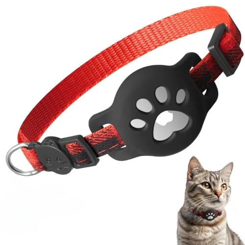 ZHHSUNY Katzenhalsband, Air-Tag, Anti-Würgehalsband mit Airtag-Schutz, für alle Katzengrößen, mit GPS-Halterung, komfortabel, verstellbar, langlebig, Katzenhalsband (rot) von ZHHSUNY