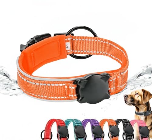 ZHHSUNY Reflektierendes Air-Tag-Hundehalsband mit Gehäuse, wasserdicht, für Air-Tag, Hunde, GPS, Air-Tag, GPS-Tracking, weich und atmungsaktiv (Orange, L) von ZHHSUNY