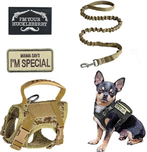 ZHHSUNY Taktisches Hundegeschirr mit gesticktem Abzeichen, weiches reflektierendes Zugseil, auslaufsichere Weste für Hunde, zum Gehen und Training (Camouflage) von ZHHSUNY