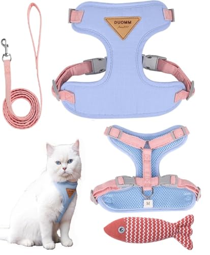 ZHHSUNY Verstellbarer Katzen-Sicherheitsgurt, Flucht verhindern Katzengeschirr,einfach zu steuern atmungsaktiver Katzen-Sicherheitsgurt, neckendes Spielzeug Geschenke(Blau, M) von ZHHSUNY