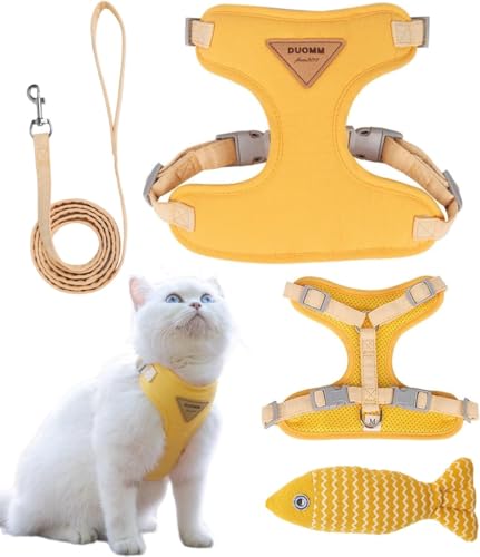 ZHHSUNY Verstellbarer Katzen-Sicherheitsgurt, Flucht verhindern Katzengeschirr,einfach zu steuern atmungsaktiver Katzen-Sicherheitsgurt, neckendes Spielzeug Geschenke(Gelb, M) von ZHHSUNY