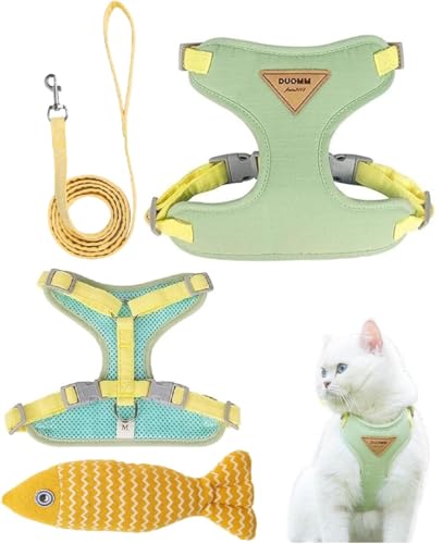 ZHHSUNY Verstellbarer Katzen-Sicherheitsgurt, Flucht verhindern Katzengeschirr,einfach zu steuern atmungsaktiver Katzen-Sicherheitsgurt, neckendes Spielzeug Geschenke(Grün, S) von ZHHSUNY