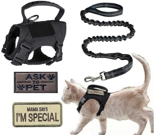 ZHHSUNY taktisches Katzengeschirr, verstellbares Haustier-Gehgeschirr mit gesticktem Logo, atmungsaktive und Anti-Escape reflektierende Schleppseil für Katzen(Schwarz) von ZHHSUNY