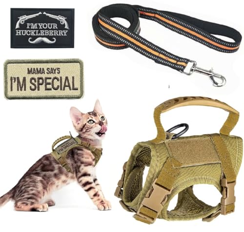 ZHHSUNY Verstellbares taktisches Katzengeschirr-Set mit gestickten Emblemen, weiche Netzpolsterung, Gummigriff, Traktionsseil, reflektierend, geeignet für Spaziergänge, ausbruchsicher und Training ZHHSUNY Verstellbares taktisches Katzengeschirr-Set mit gestickten Emblemen, weiche Netzpolsterung, Gummigriff, Traktionsseil, reflektierend, geeignet für Spaziergänge, ausbruchsicher und Training von ZHHSUNY
