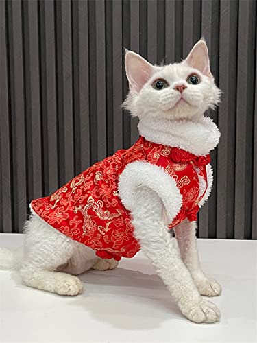 ZHIHAN Sphinx Cat Clothes Haarlose Katze Devon Bestickte Samtweste Warm und Anti-Shedding,Rot,S+ von ZHIHAN