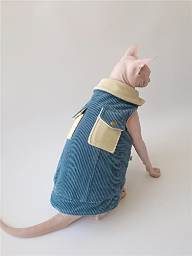 ZHIHAN Sphinx Cat Clothes Hairless Cat Devon Cordweste gepolstert Herbst/Winter Strickjacke,Blau,XL von ZHIHAN