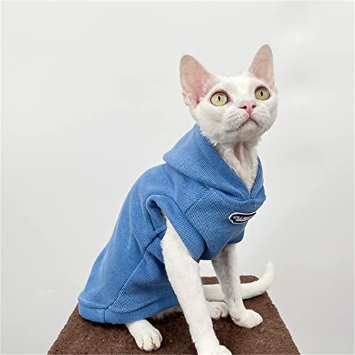 ZHIHAN Sphinx Cat Clothes Hairless Cat Devon Herbst/Winter Sweatshirt mit wattierter Kapuze Warme Weste Multi,Blau,XXL von ZHIHAN