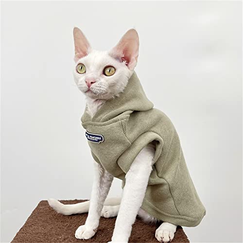 ZHIHAN Sphinx Cat Clothes Hairless Cat Devon Herbst/Winter Sweatshirt mit wattierter Kapuze Warme Weste Multi,Grün,XXL von ZHIHAN