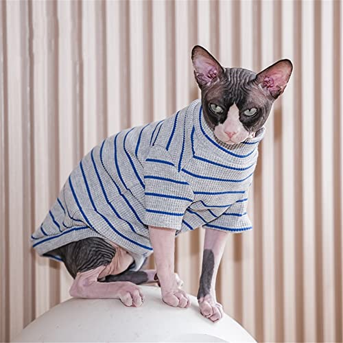 ZHIHAN Sphinx Cat Clothes Hairless Cat Devon Waffle Sweater Striped Bottoming Shirt Jacket, Grey Stripes, XL ZHIHAN Sphinx Cat Clothes Hairless Cat Devon Waffle Sweater Striped Bottoming Shirt Jacket, Grey Stripes, XL von ZHIHAN