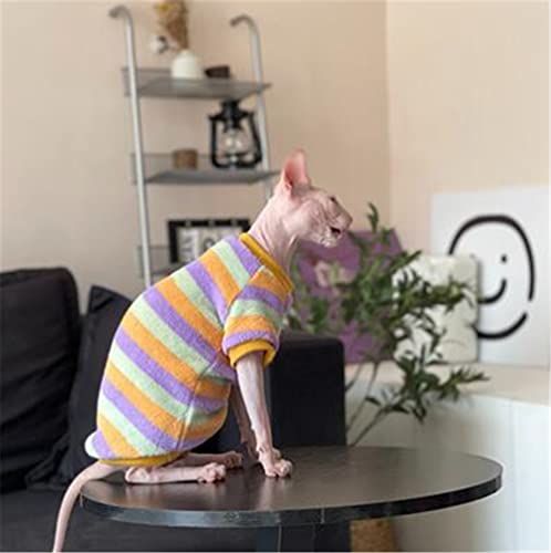 ZHIHAN Sphinx Cat Clothes Hairless Cat Devon Winter Warmer 4-beiniger Flanellpullover, Orange Gestreifter Pullover, L von ZHIHAN