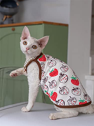 ZHIHAN Sphinx Katze Kleidung Baumwoll Leibchen, haarlose Katze (Mehrfarbig optional), weißes Erdbeerband, M + von ZHIHAN