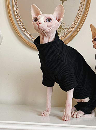 ZHIHAN Sphinx Katze Kleidung Baumwolle vierbeinige Kleidung haarlose Katze Frühling und Herbst Stretch Dickes Bottoming Shirt, schwarz, M. von ZHIHAN