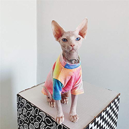ZHIHAN Sphinx Katze Kleidung Farbe T-Shirt haarlose Katze Sommer Sonnencreme und atmungsaktive Kleidung, Farbe 1, L. von ZHIHAN