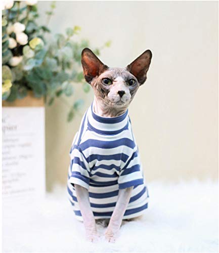 ZHIHAN Sphinx Katze Kleidung Frühling und Herbst Baumwolle T-Shirt gestreiften Pullover, blau, XS von ZHIHAN