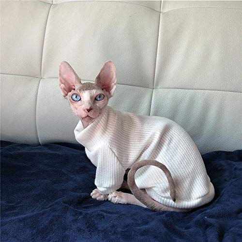 ZHIHAN Sphinx Katze Kleidung Frühling und Herbst T-Shirt haarlose Katze Baumwolle Pullover, weiß, L + von ZHIHAN
