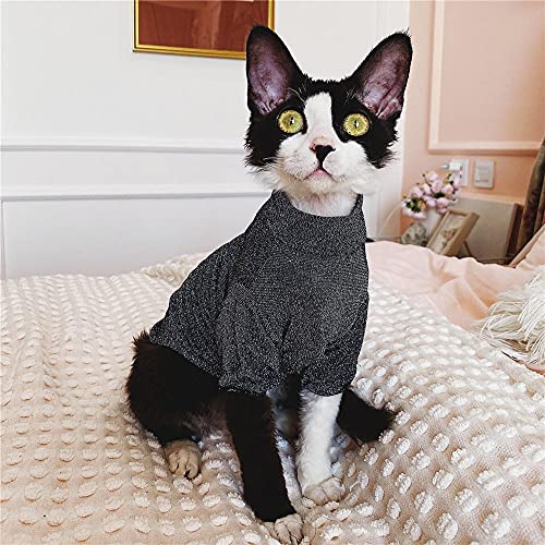 ZHIHAN Sphinx Katze Kleidung Konigs haarlose Katze Sommer Bottoming Shirt T-Shirt, schwarz, XS von ZHIHAN