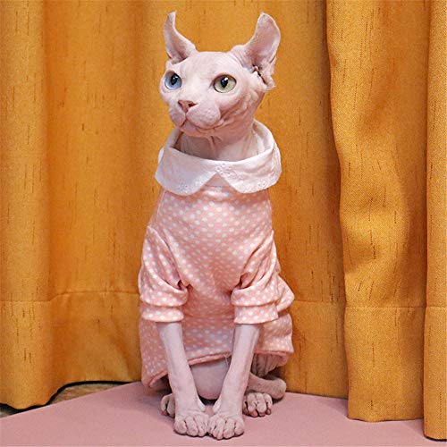 ZHIHAN Sphinx Katze Kleidung Puppenkragen Pullover Baumwolle Polka Dot Kleidung, M, rosa von ZHIHAN
