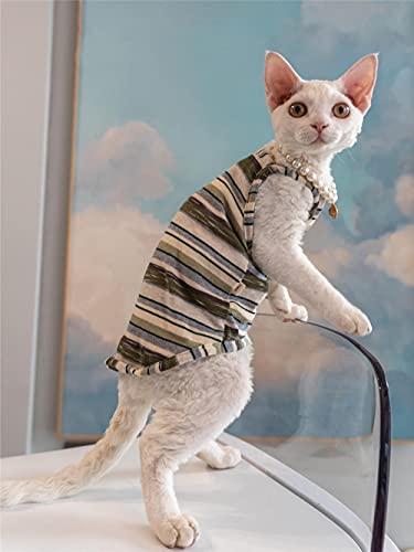 ZHIHAN Sphinx Katzenkleidung, Baumwollhemd, haarlose Katze (Mehrfarbig optional), grau gestreifte Schlinge, S- von ZHIHAN
