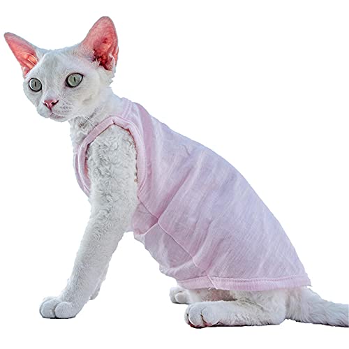 ZHIHAN Sphinx Katzenkleidung, haarlose Katze, Baumwollhemd, Katzenklimaanlage (Mehrfarbig optional), pink 1, XL- von ZHIHAN